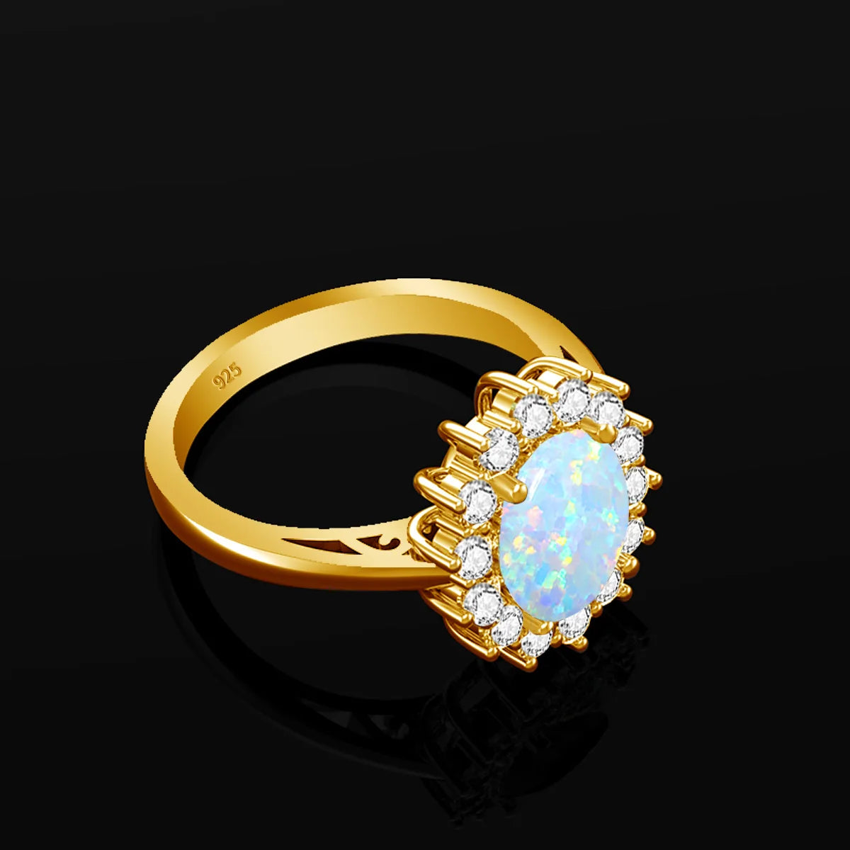 Oval Cut 8*10mm Opal Ring Gold Eternity Luxury