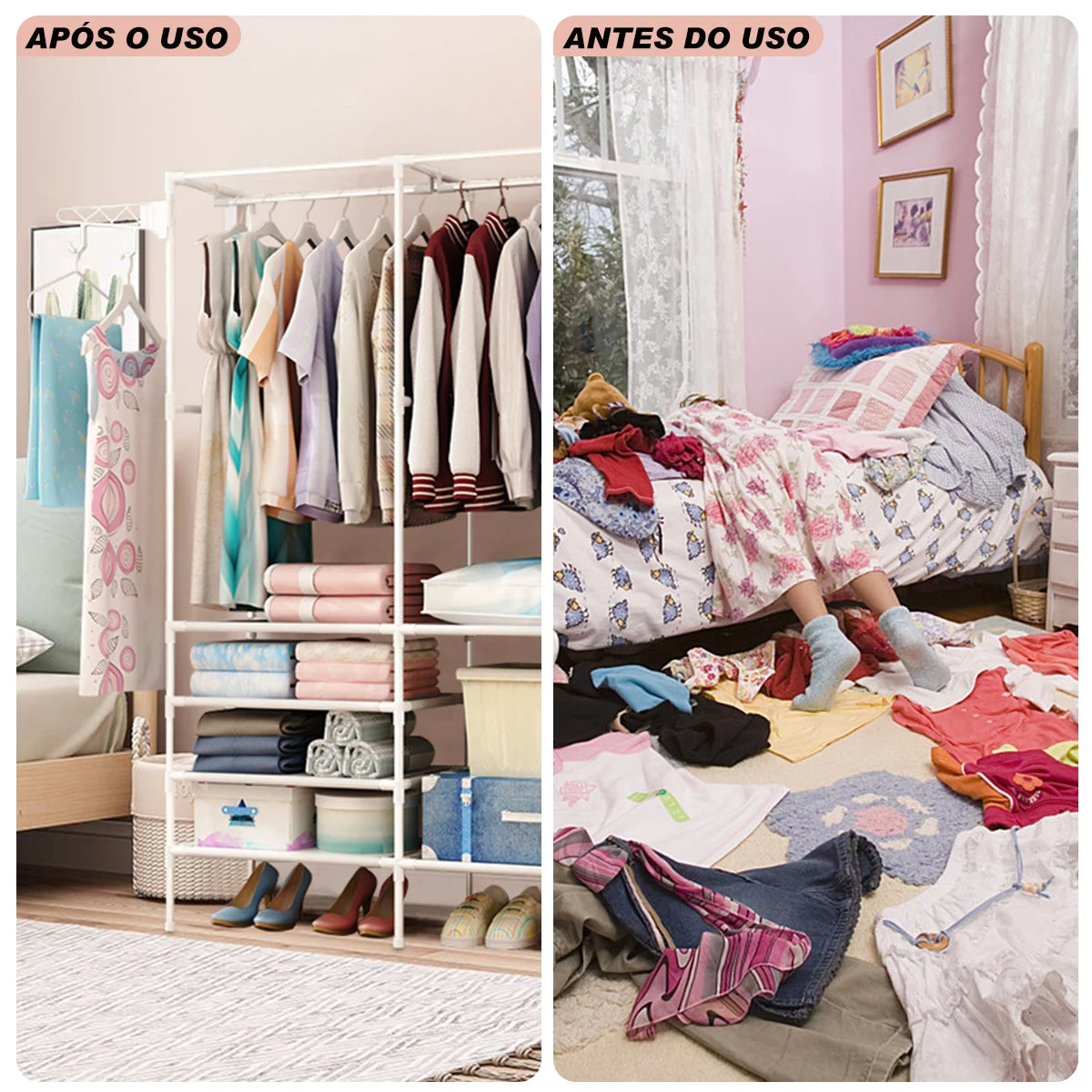 Wardrobe Portable Arara Multifunctional Dismontavel Color: White
