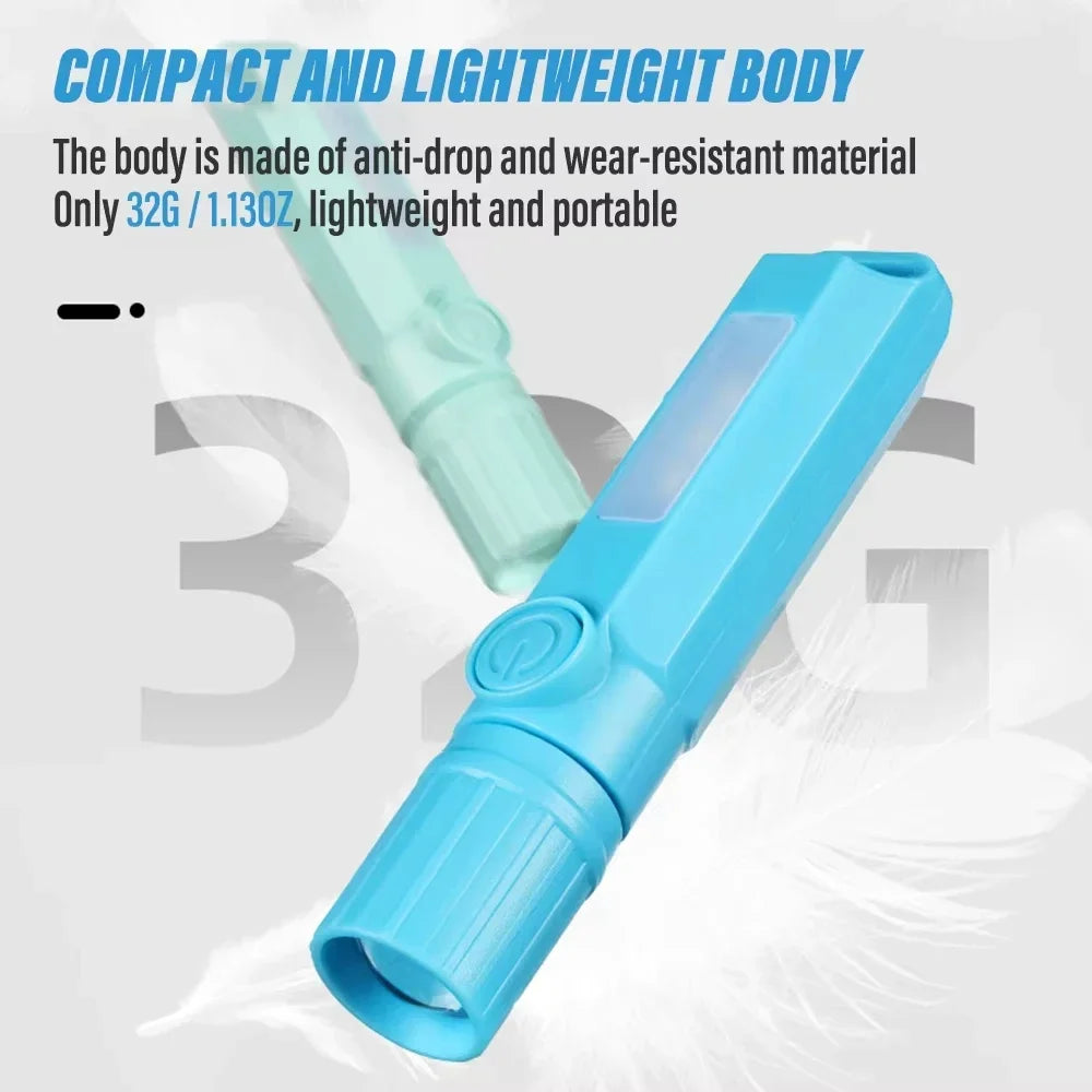 Super Bright LED Mini Flashlight With Side Light Torch USB Portable Telescopic Zoom Work Light Waterproof Outdoor Camping Light