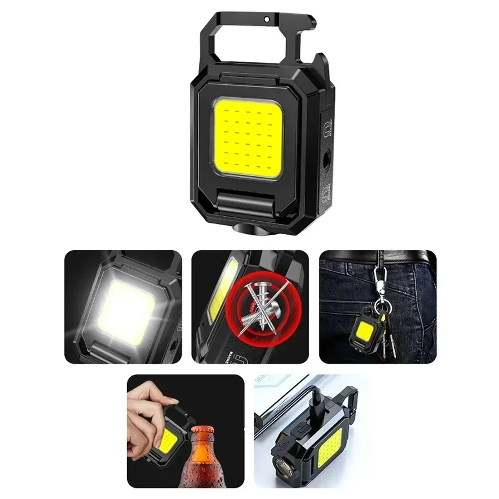 2025 LED Flashlight 1000LM USB Rechargeable COB Work Lights IPX4 Waterproof Keychain Light Lantern for Outdoor Camping Hiking