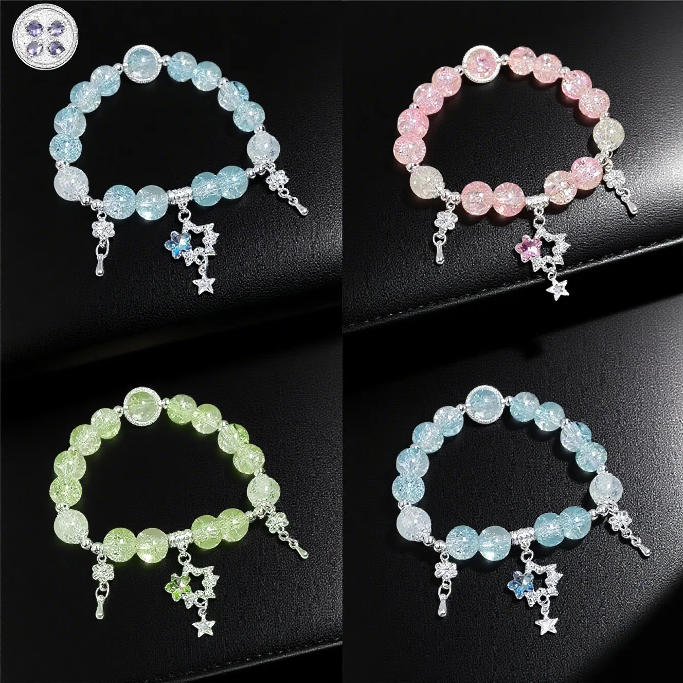 1 super fairy-like forest-style five-pointed star imitation crystal beaded stretchy bracelet, available in 3 colors, suitable fo