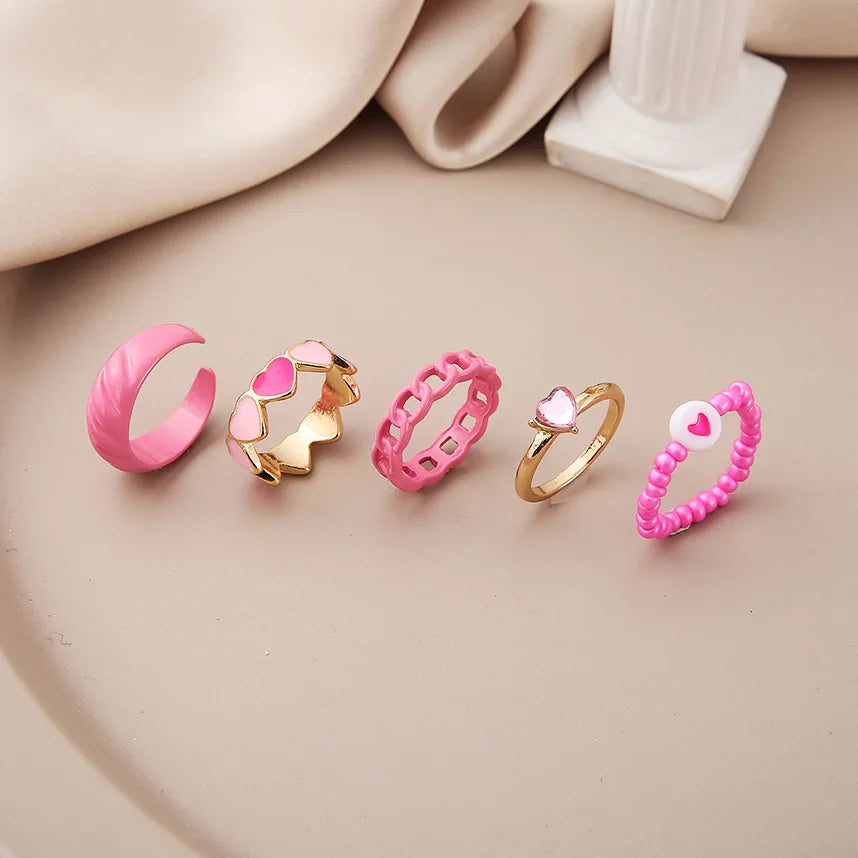 Pink Enamel Butterfly Ring Gold Finished Set For Women Crystal Enamel