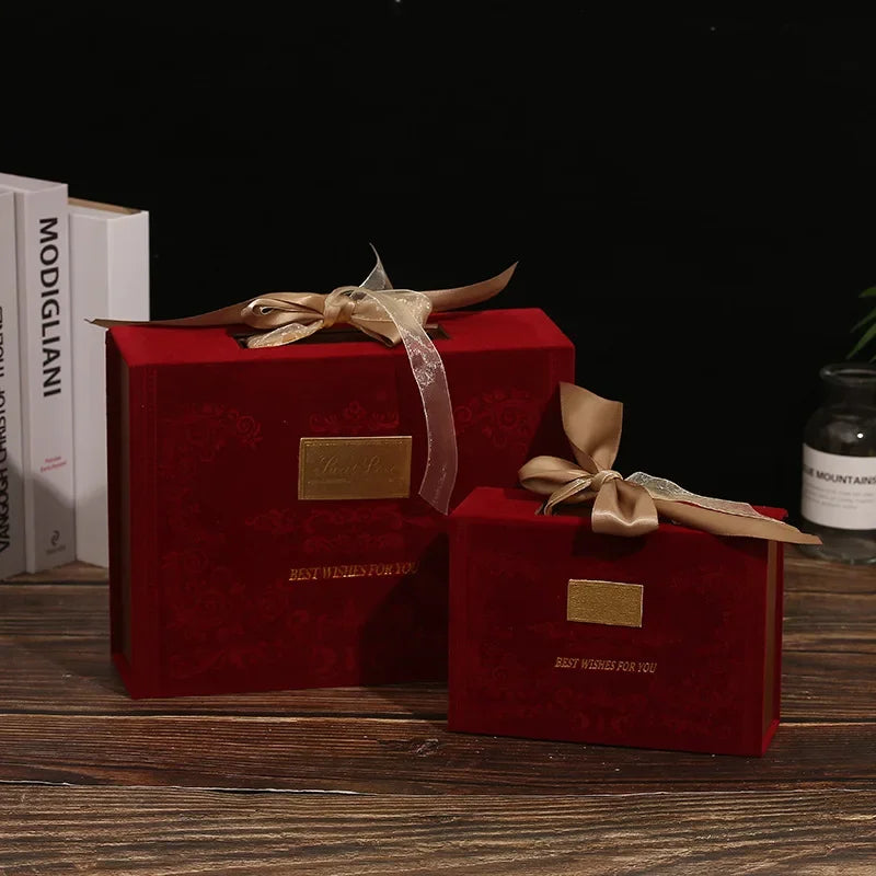 Valentine's Day Gift Box with Satin Ribbon Bow Chinese Candy Box with Magnetic Closure Gift Wrapping Bag Event Party Supplies