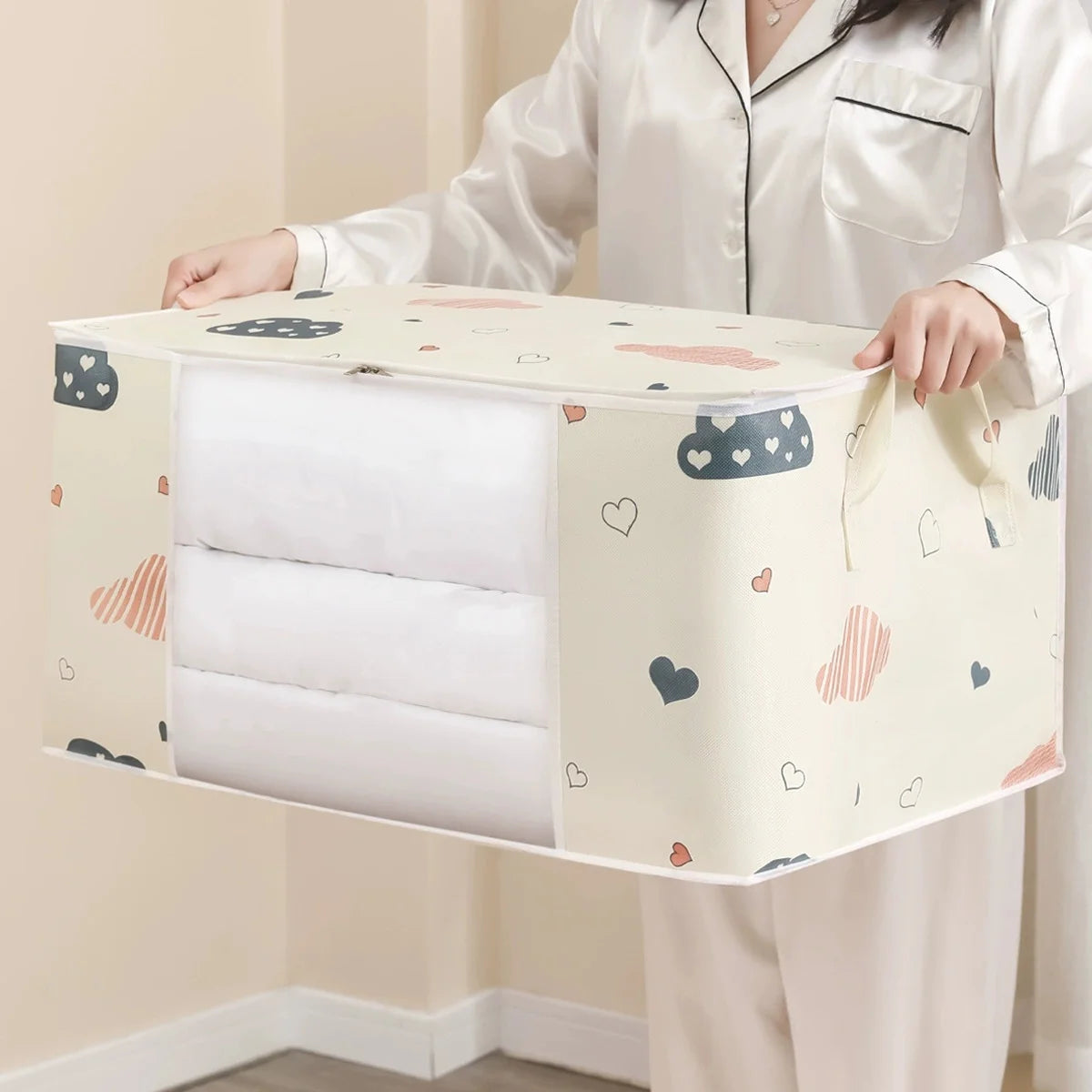 Storage Clothes Bins Closet Bags - Organizing Blanket Pillow Sheet Sweater, Foldable Fabric Bedroom Storage with Lids Zipper
