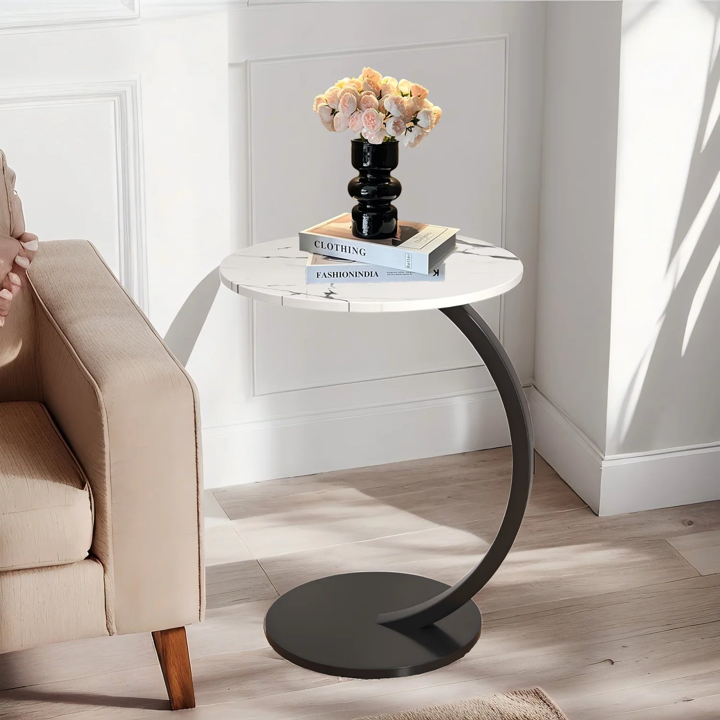 Coffee Tables Light Luxury Side Table Round Flower Bedside Table Bedside Home Study Desk Auxiliary Desk Living Room Furniture (Free Shipping) 💝💖🌹 (Free Shipping) 💝💖🌹