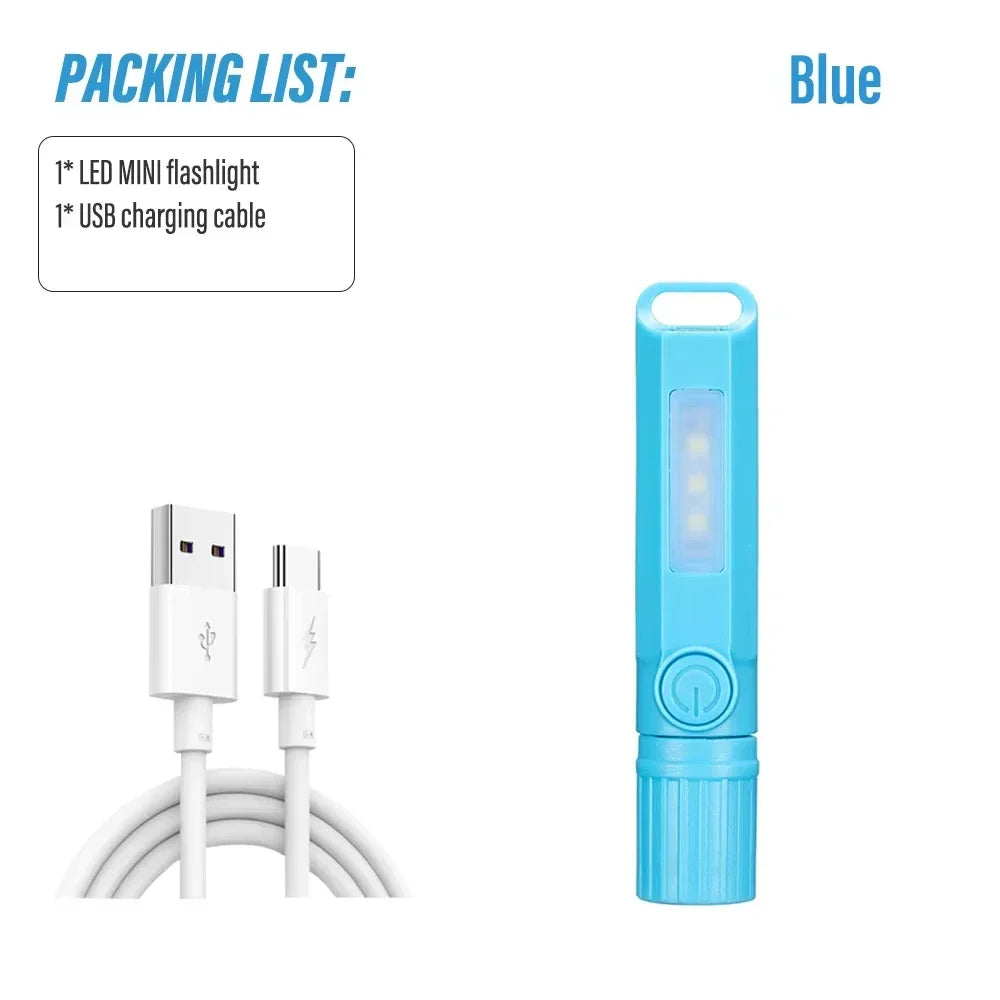Super Bright LED Mini Flashlight With Side Light Torch USB Portable Telescopic Zoom Work Light Waterproof Outdoor Camping Light