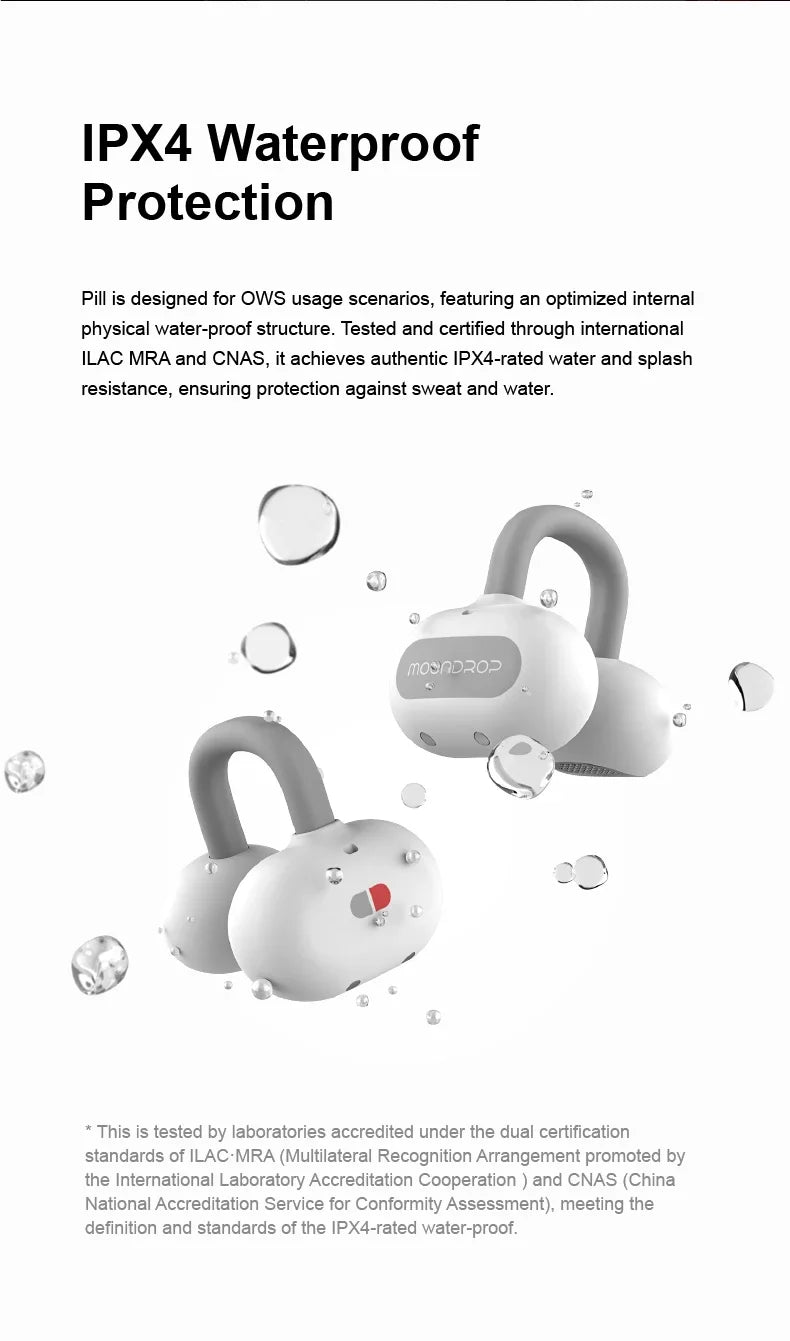 MOONDROP PILL Open Ear Headphones Bluetooth 6.0 OWS Hanging Earphones IPX4 Open Ear Clip Wireless Earbuds Built-in AI ENC MD-0WS