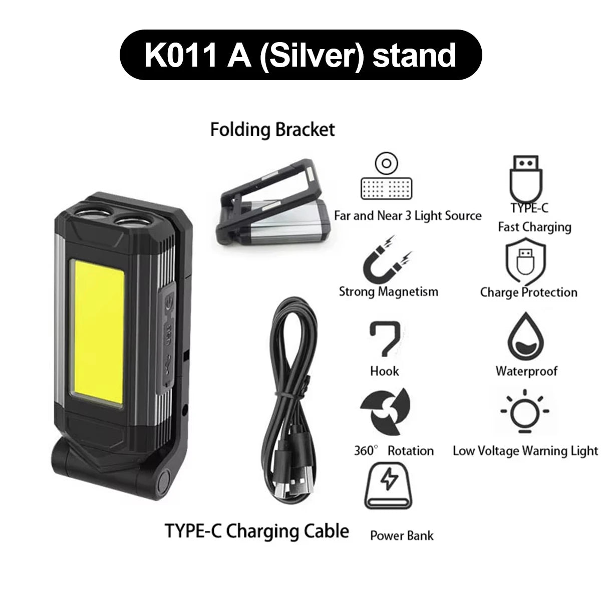 Led Work Light 10w Usbc Flashlight Red Magnetic Flashlights Waterproof Working Hook Rechargeable Foldable Cob Rotating Brightest