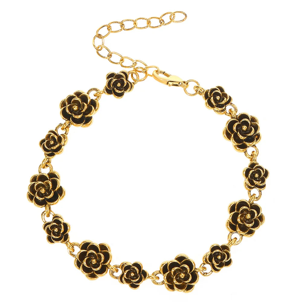 Trendy Rose Flower Charm Bracelet for Women Alloy Romantic Gift for Girlfriend Personalized Bracelet Party Jewelry Accessories
