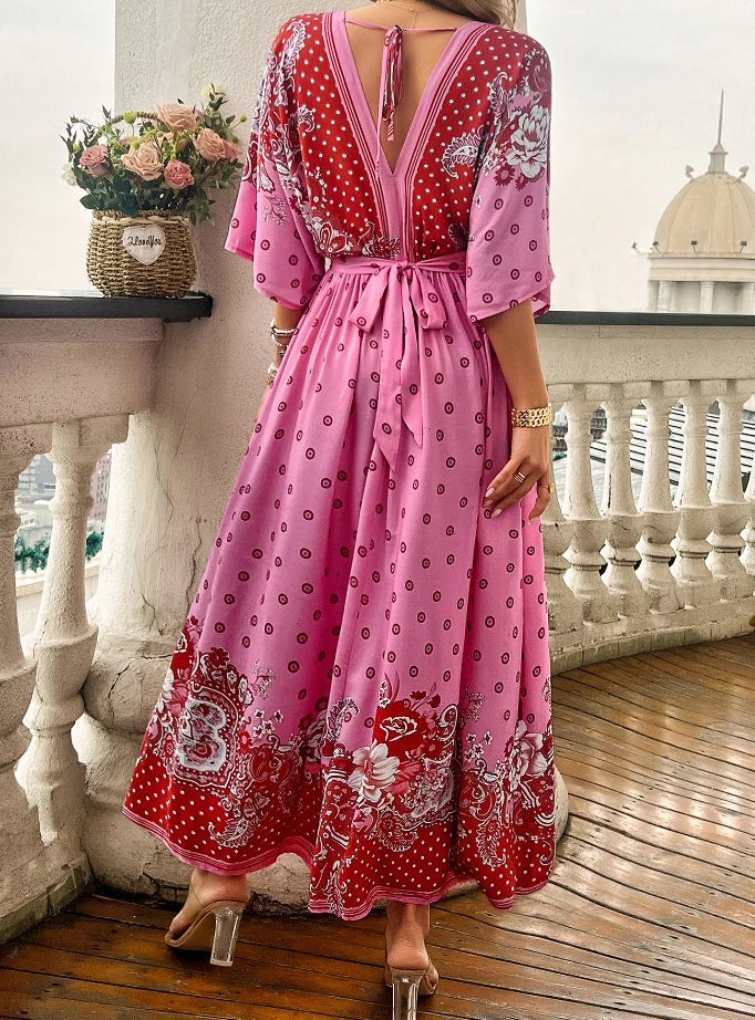Women's Casual Vacation Printed Loose Waist Bohemian Dress Literary Retro Female Clothing 2024 Summer New Fashion Women Dresses