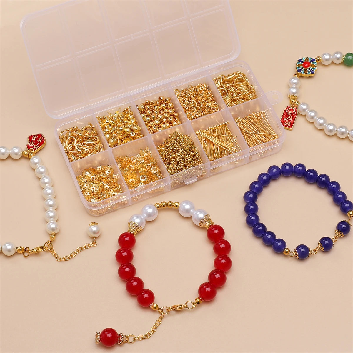 10 Grids 820pcs DIY Jewelry Making Kit Alloy Chain with Multi-Connector Clasp Types Professional for Bracelet Earrings Craft