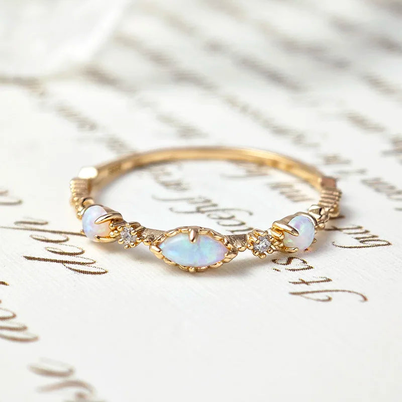 Vintage Bijou Opal Ring For Women Classic Elegant Thin Ring 925 Sterling Silver Gold Plated Fine Jewelry Accessories Gift
