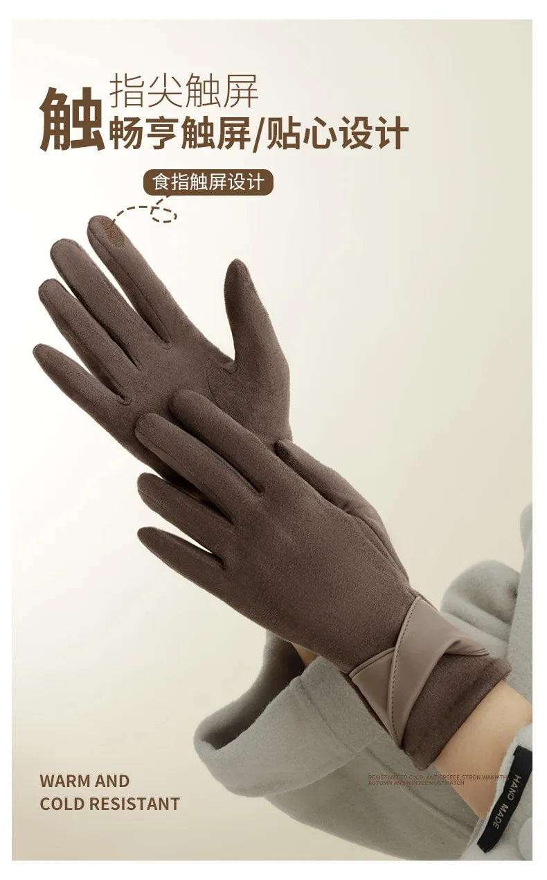 Women Winter Keep Warm Touch Screen Gloves Lady Fashion Elegant Retro Cycling Drive Protection From Cold Thicken