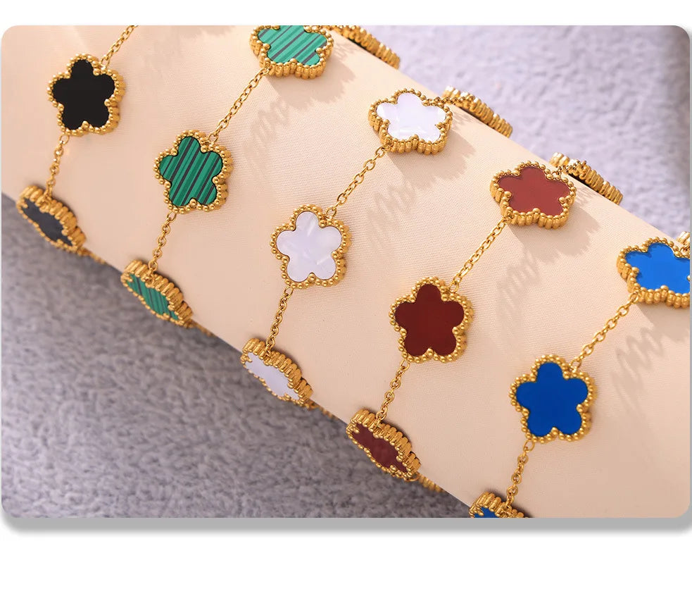 Fashion Five Petals Beautiful Bracelet for Women No Rusted Gold Plated Stainless Steel Agate Bangle Charm Luxury Jewelry Gift