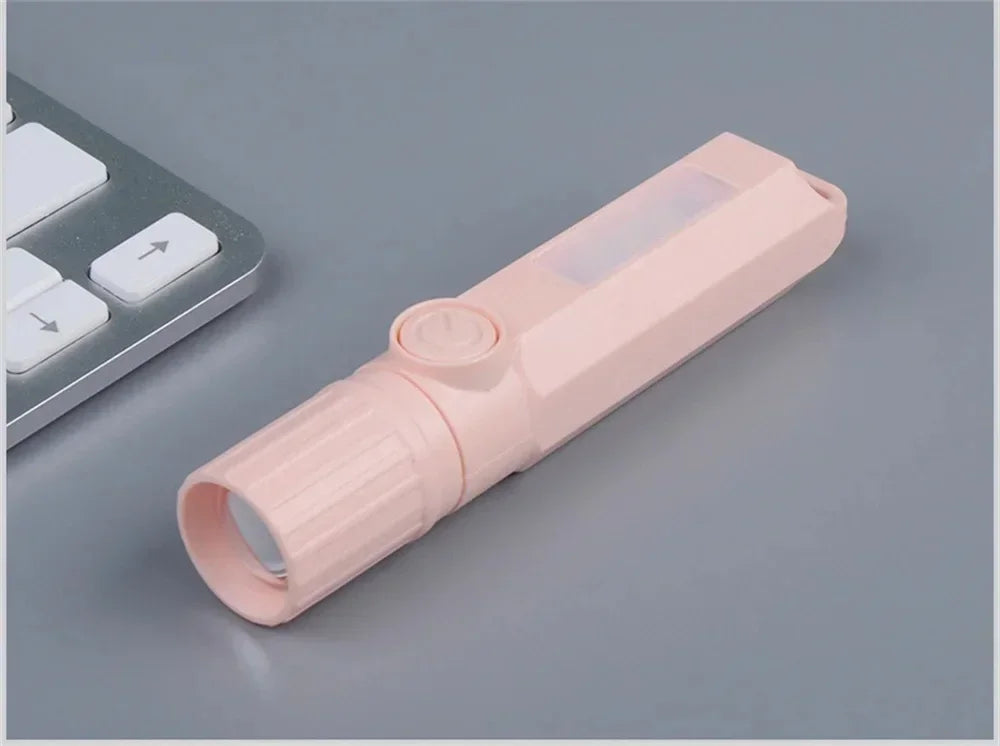 Super Bright LED Mini Flashlight With Side Light Torch USB Portable Telescopic Zoom Work Light Waterproof Outdoor Camping Light