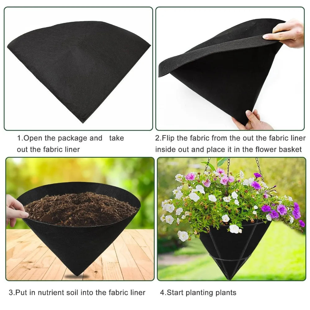 3pcs Durable Breathable Cone Shaped Liners Black Reusable Planter Basket Liners Eco-Friendly Felt Gardening Mats Enhanced Growth