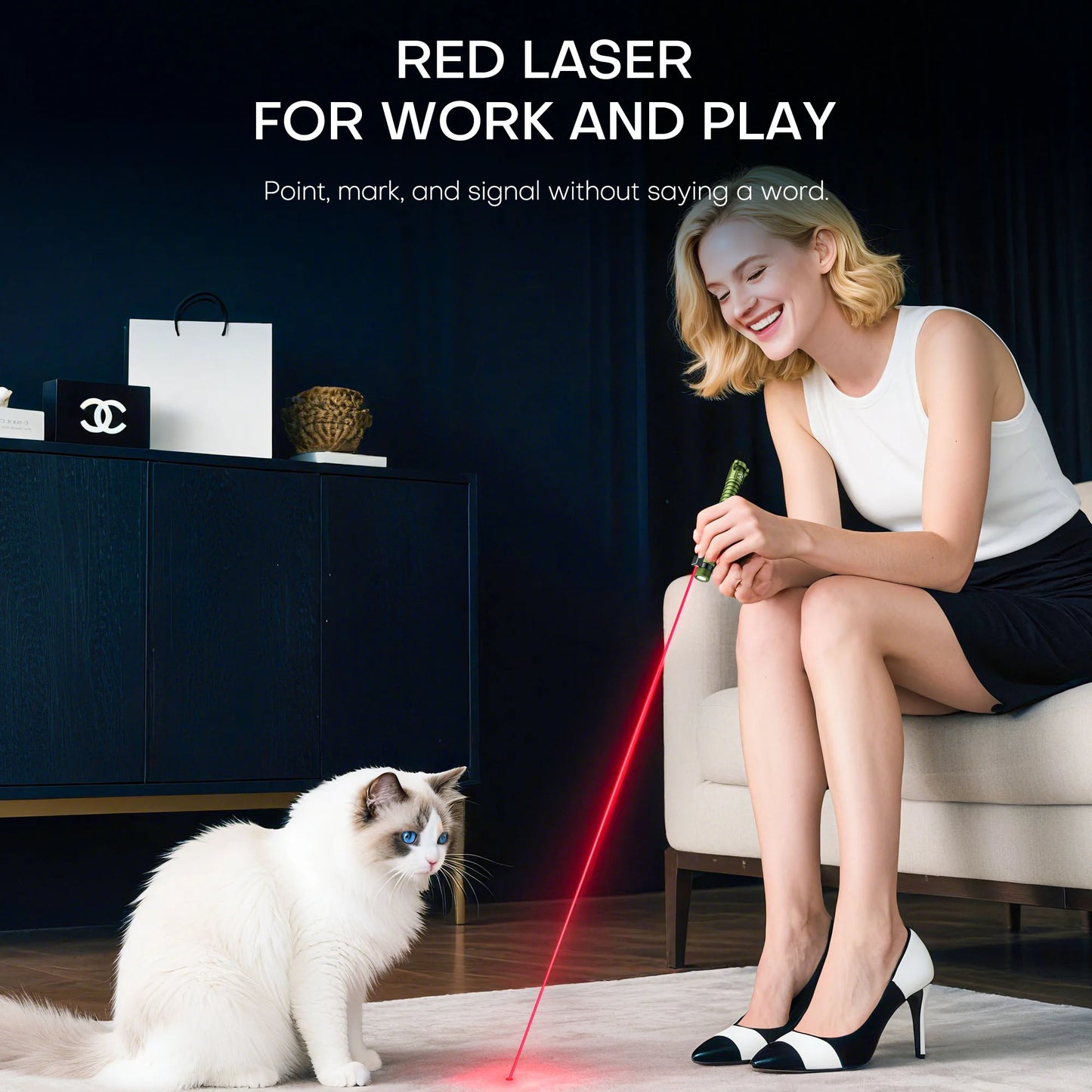 Magnetic LED Flashlight, 800 Lumen Rechargeable Flashlight, Laser Pointer, Hands-Free, USB Charging Cable, for Work and Outdoor