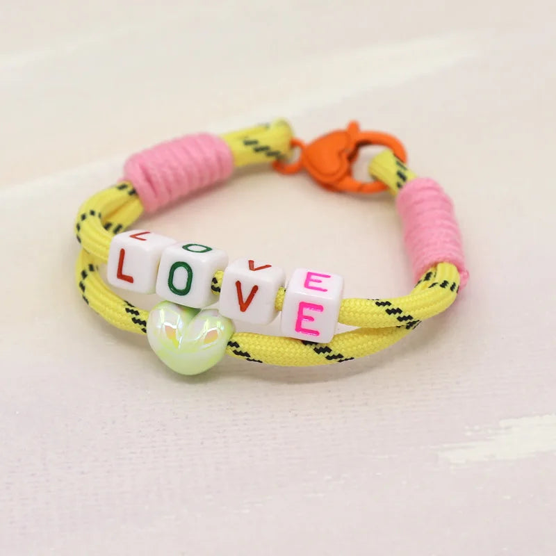 Women's Bracelet Trendy Accessories Letter LOVE Heart Buckle Beaded Colorful Rope Bohemian Bracelet Party Jewelry Wholesale
