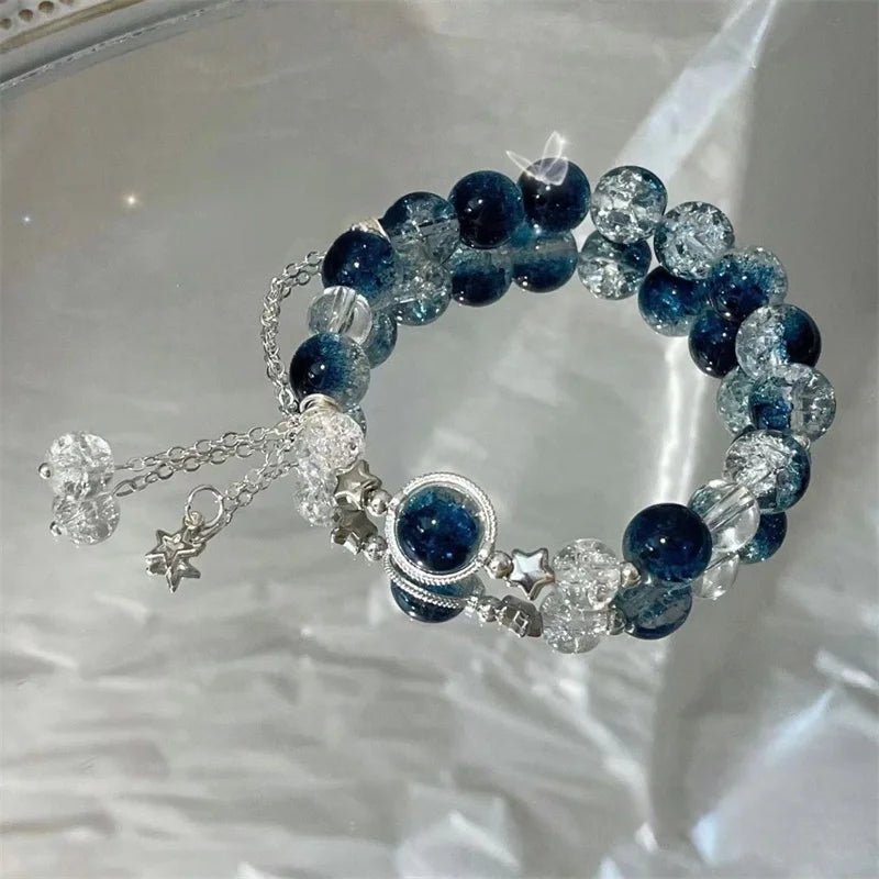 Fashion Design Gradient Crystal Beads Bracelet for Women Girls Vintage Butterfly Feather Maple Leaf Tassel Bracelet Jewelry Gift