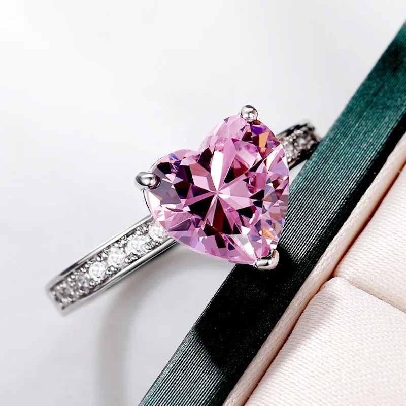 Luxury Solitaire Women Heart Engagement Rings Pink Cubic Zirconia Proposal Rings For Girlfriend Anniversary Gift jewelry rings