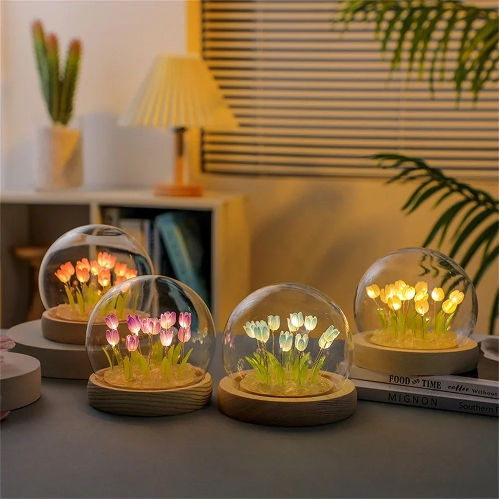 Artificial Tulip Flower Night Light Handmade DIY Bedside Lamp LED Night Lamp Bedroom Decor Christmas Birthday Gifts Table Lamp (Free Shipping) ššš¹ (Free Shipping) ššš¹