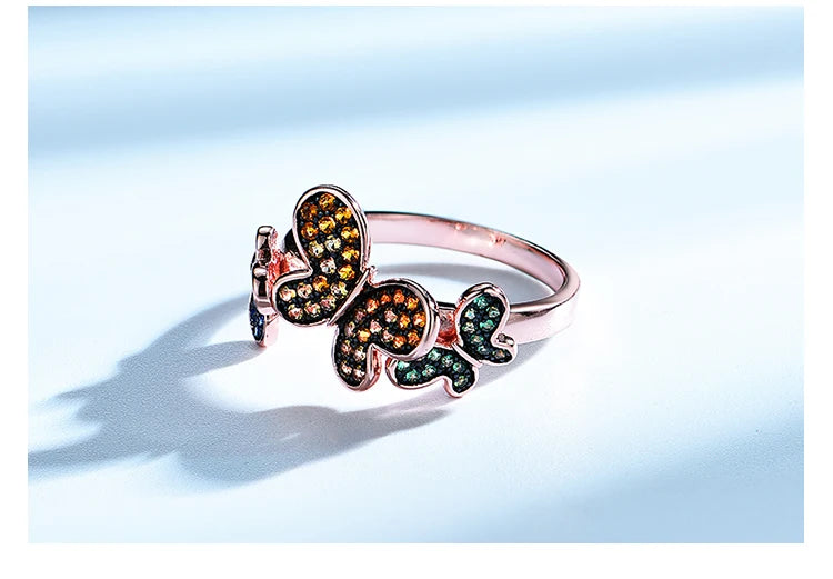 Butterfly Ring Plated Rose Gold 925 Sterling Silver Rings for Women Party Birthday Gift