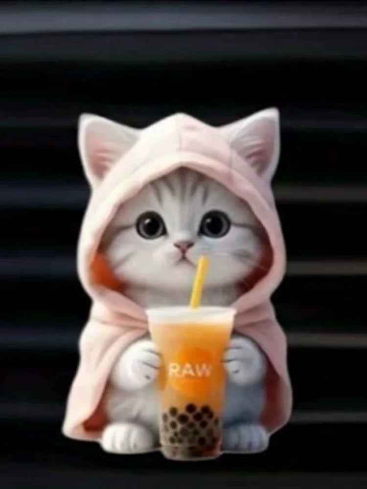 1PC Hoodie Kitten Finished Ventilating Clip Car Decoration Aromatreatment Acrylic Accessories
