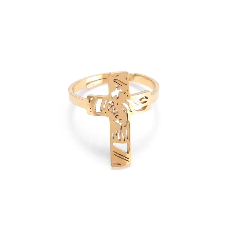 Stainless Steel Angel Wing Ring Open Adjustable Feather Ring for Men Women Couple Fashion Jewelry Anniversary Gift