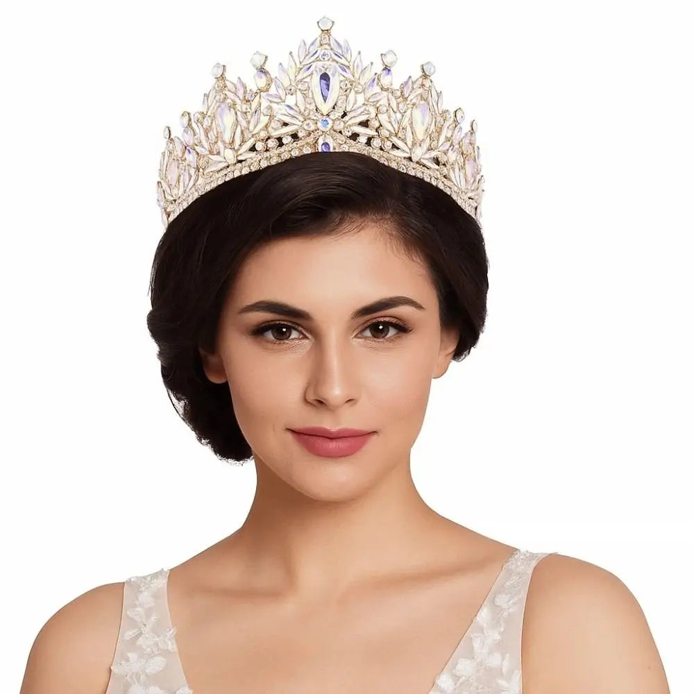 Luxury Baroque Queen Tiaras Elegant Adjustable Alloy Princess Crown European Style Dazzling Bridal Headwear Birthday Party