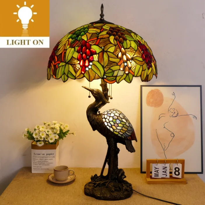 30-Inch  Table Lamp Traditional American Style Living Room Bedroom Study Lamp Luxurious Villa Hotel Stained Glass Lamp