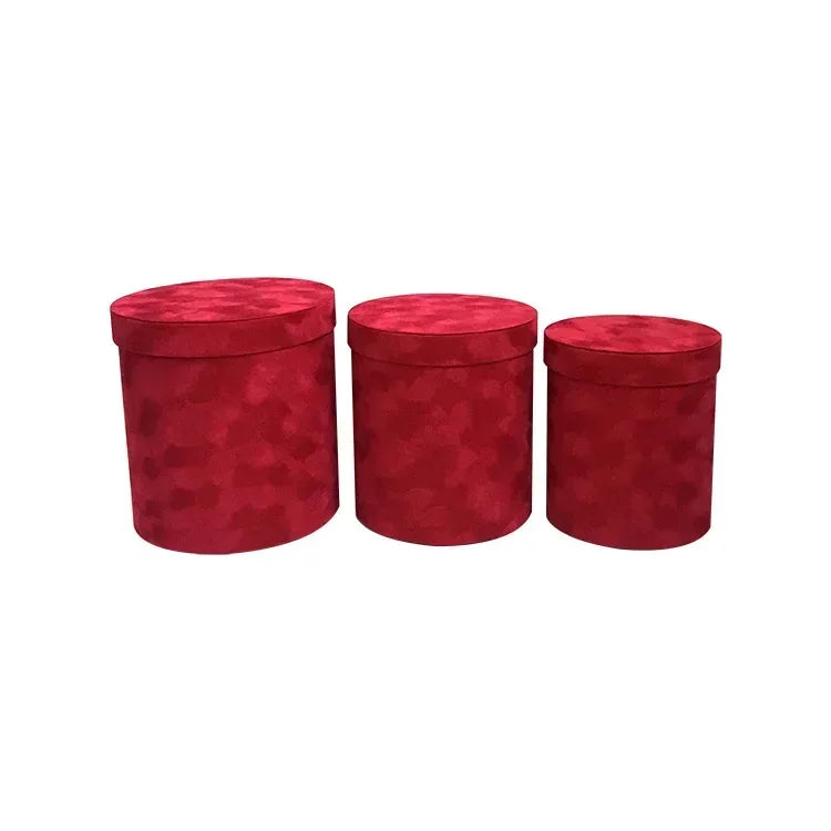 3Pcs/Set Round Shape Velvet Gift Box Florist Flower Holder Bucket Gift Packaging Box Bouquet Packaging Box Party Wedding Supply