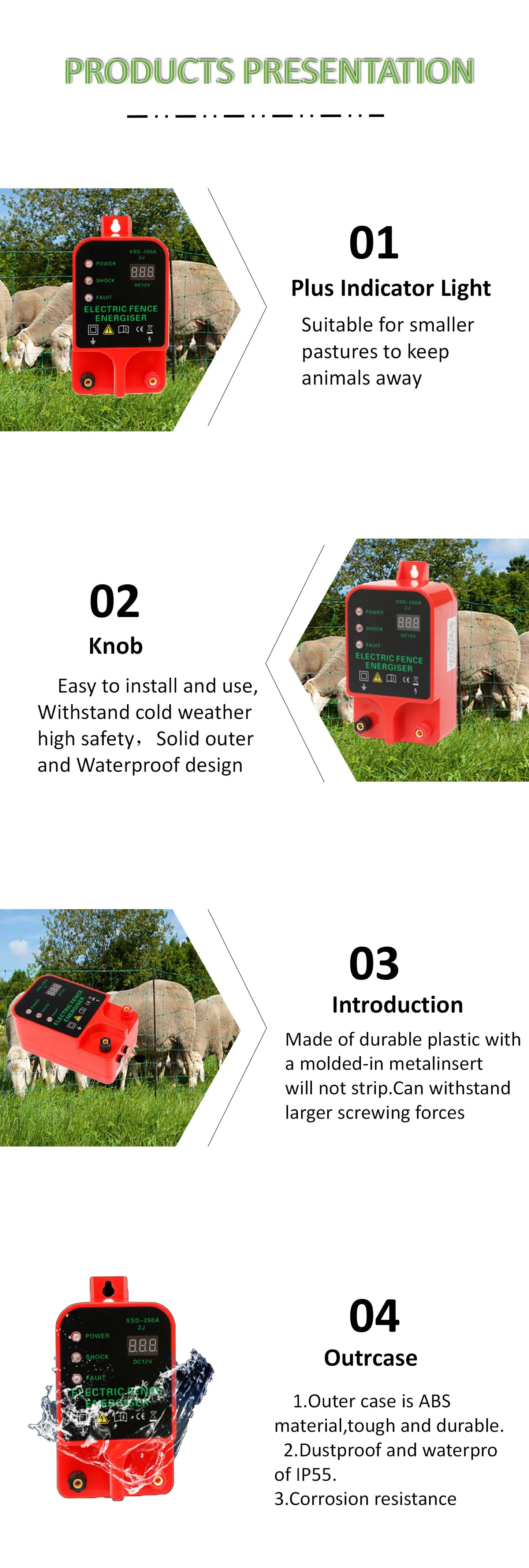 10km Farm Electric Poultry Equipments Portable Power Solar Panel Electric Fence Energizer Metal Garden Fence Fence Accessories