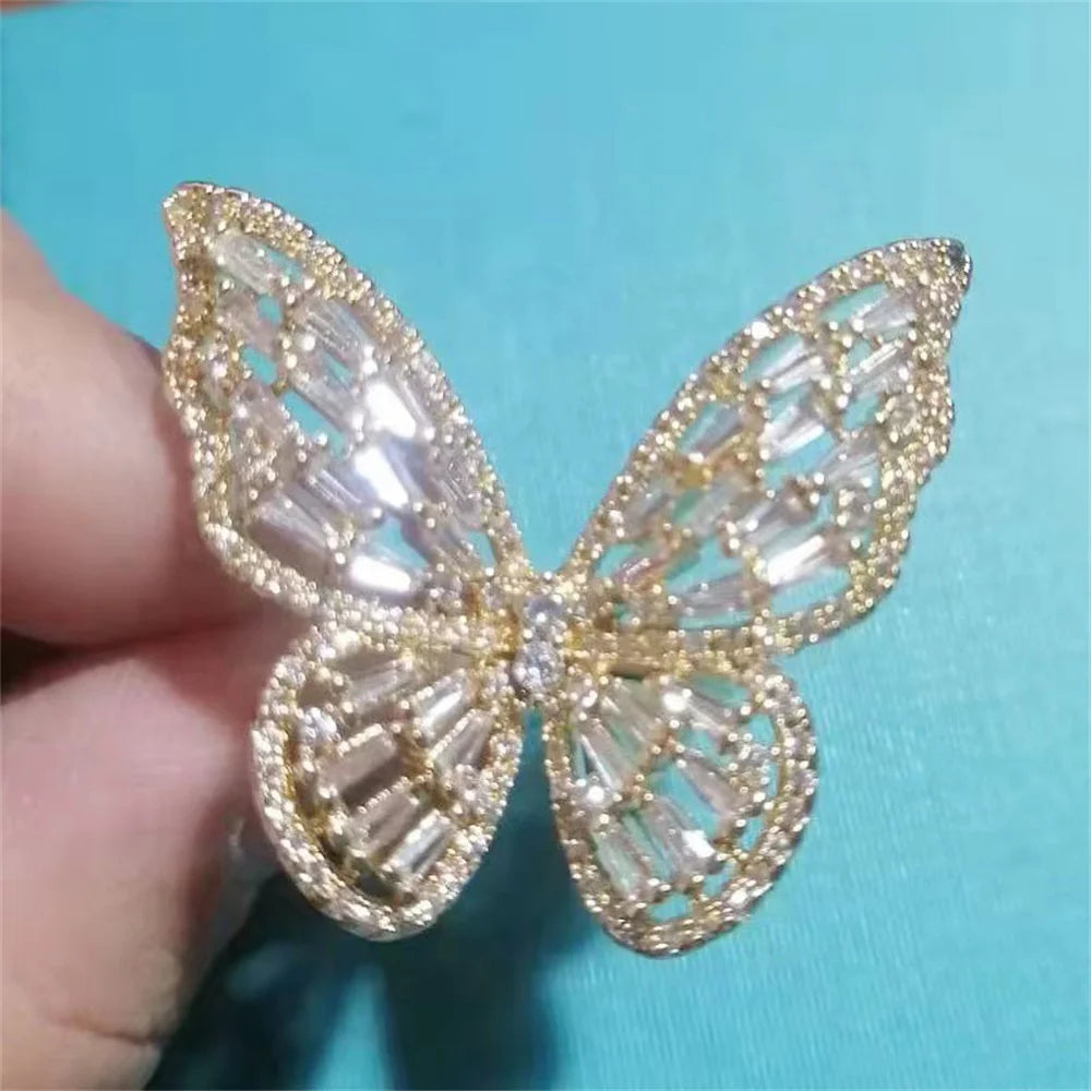 Exquisite Ice Blue Butterfly Open Ring, Fashionable Women's Simple Style Jewelry