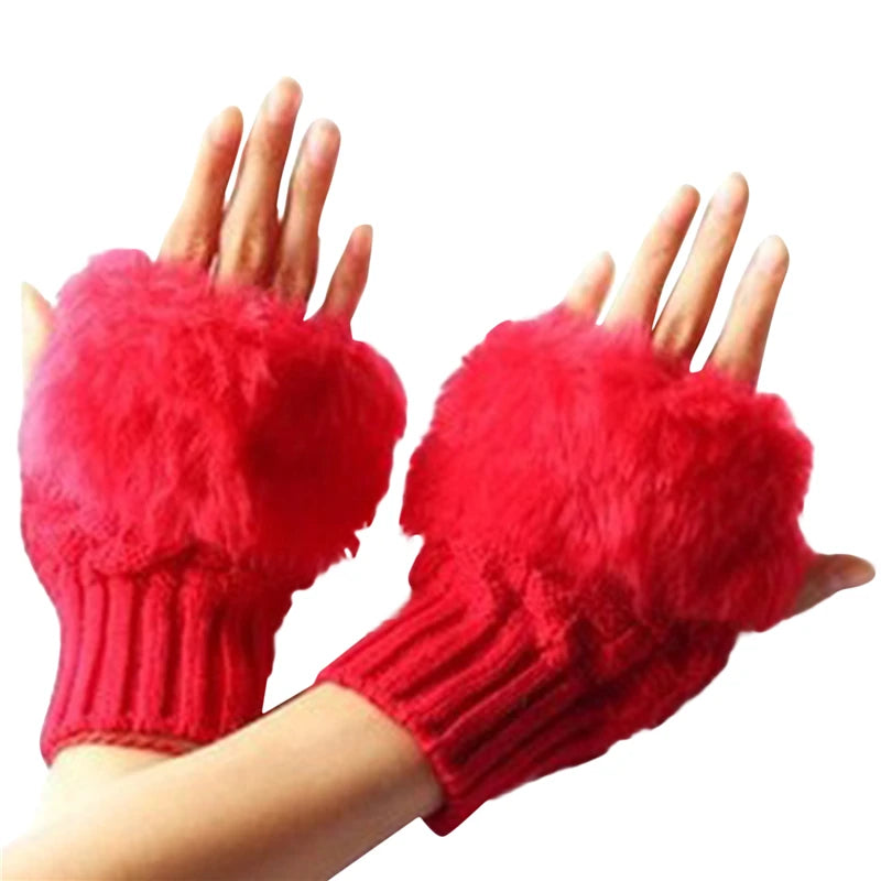 Women Fingerless Gloves Cute Plush Warm Soft Comfort Short Winter Windbreak Cold-proof Costume Party Gift Ladies Gloves