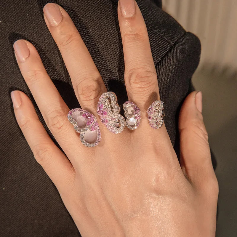 BELL Pink Sapphire Shell Corundum Butterfly Ring S925 Silver 18K Gold
