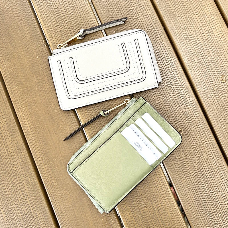 Luxury Genuine Leather Card Wallet Woman Custom Name Brand Card Holder Casual Zipper Lady Engraving Coin Purse Personalized Gift