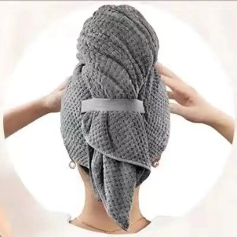 Toalla de microfibra para el cabello, envoltura extragrande de secado rápido con banda elástica, turbante suave Ultra absorbente