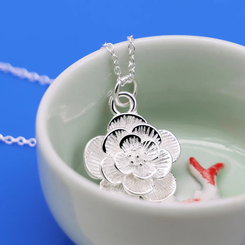 New luxury 925 sterling Silver unique Rose flower necklace earrings for woman Fashion niche designer Jewelry sets party gifts