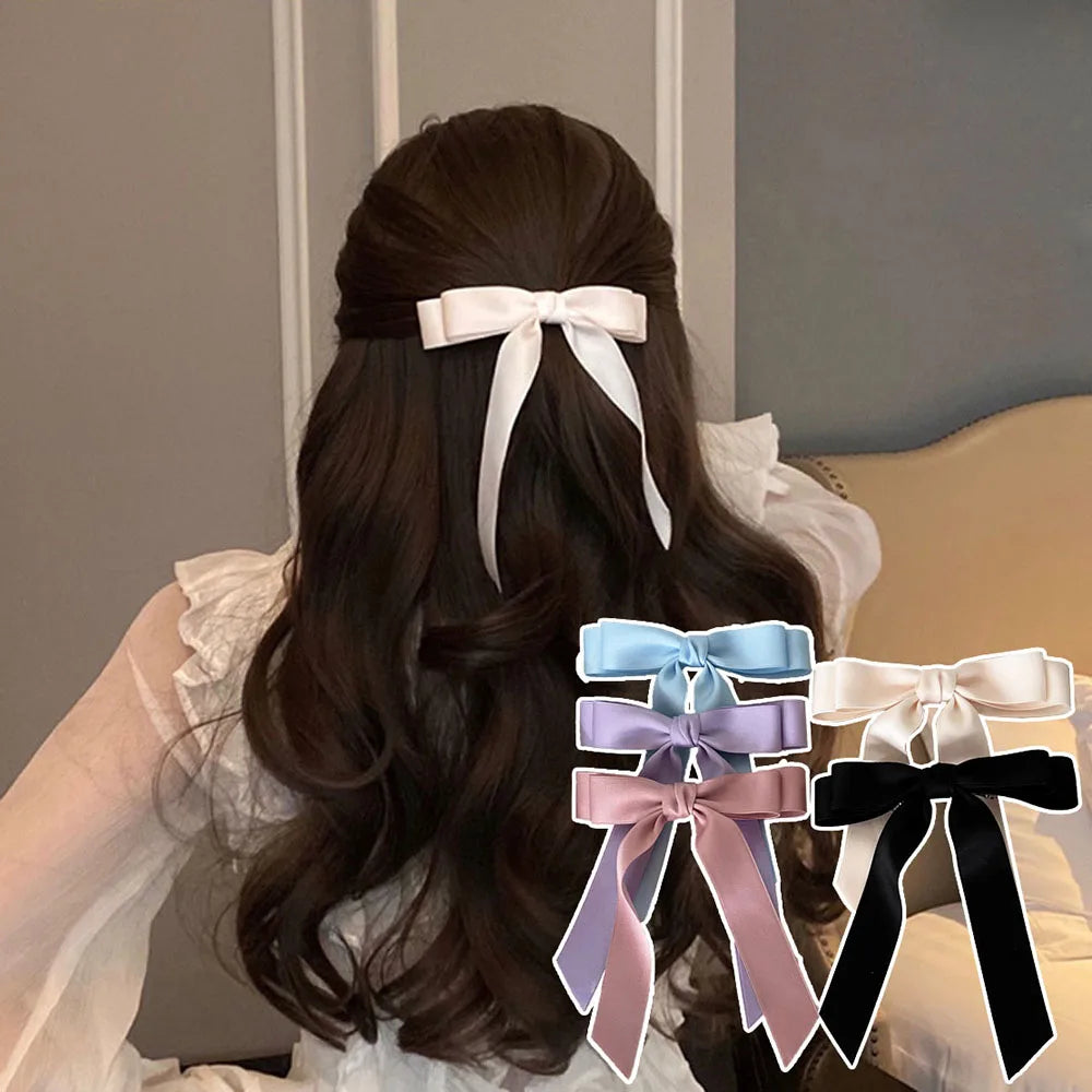 Fashion Fabric Hair Bow Hairpin for Women Girls Ribbon Hair Clips Black White Bow Top Clip Female Hair Accessories