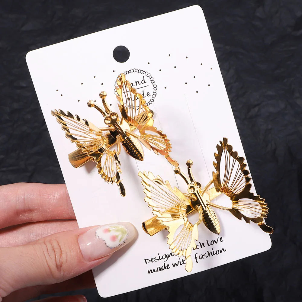 2Pcs/Set Fashion Metal Gold Hollow Butterfly Hairpins For Women Girls Hair Ornament Clip Barrette Headband Hair Accessories