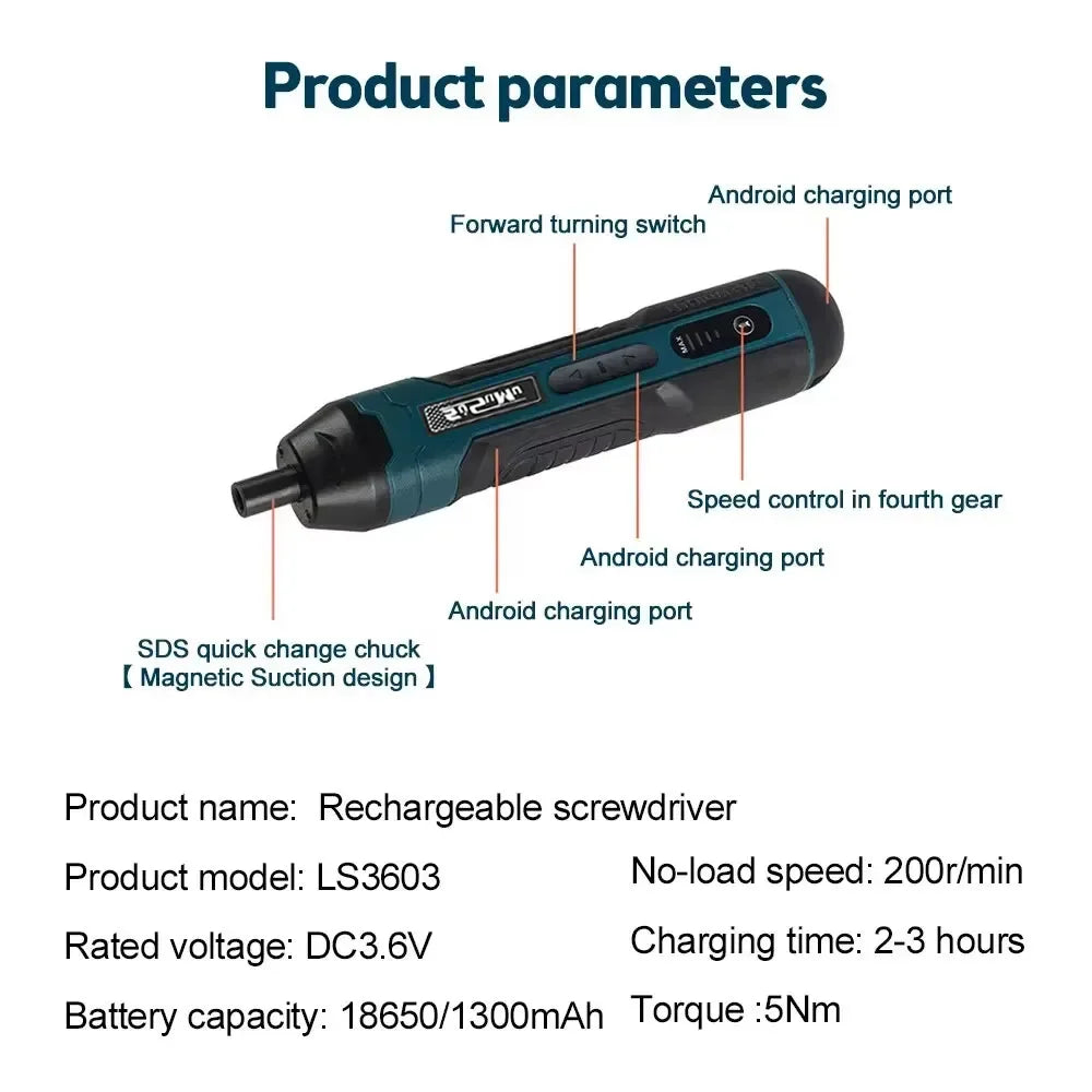 Mini Electric Screwdriver Set USB Rechargeable 1300mah Adjustment Power Dril Multi-function Torque Repair Tools Kit