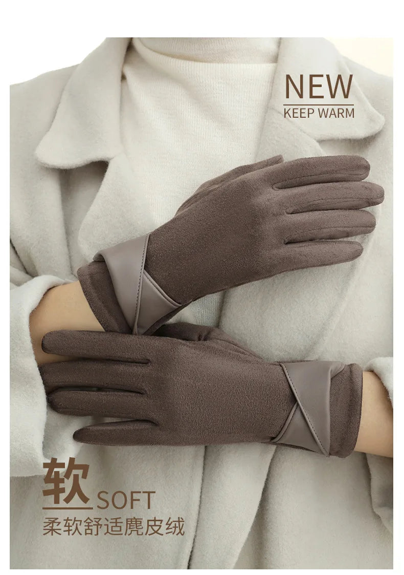 Women Winter Keep Warm Touch Screen Gloves Lady Fashion Elegant Retro Cycling Drive Protection From Cold Thicken