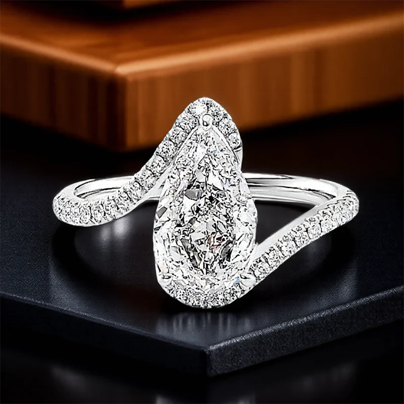 White Zircon Pear Cut Stone Rings For Women Rose Gold Silver Color Engagement Promise Bands Wedding Jewelry Mother's Day Gift