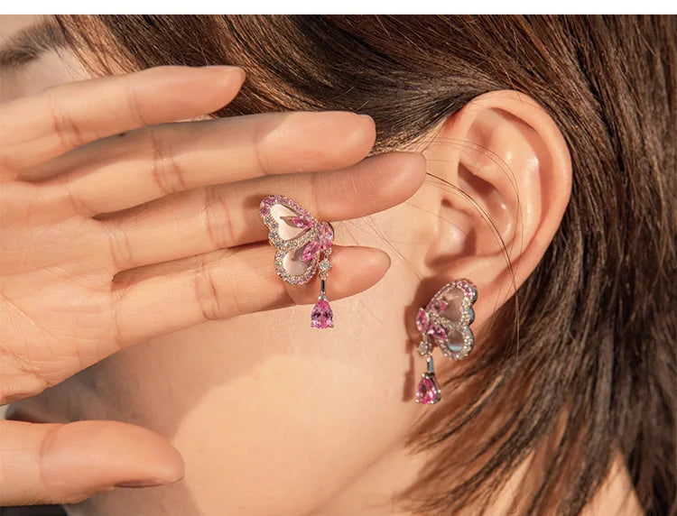BELL Pink Sapphire Shell Corundum Butterfly Ring S925 Silver 18K Gold