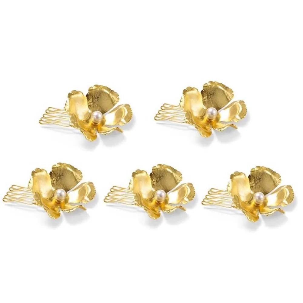 5pcs Elegant Golden Flower Hair Forks Hairstyle Tools French Style Pearl Side Clips Hair Accessories Retro Wave Alloy Barrettes