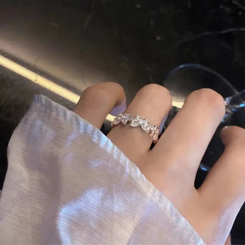 New Fashion Butterfly Rings Shiny Cubic Zirconia Leaves Geometric Adjustable Finger Ring Girls Minimalist Dainty Jewlery Gifts
