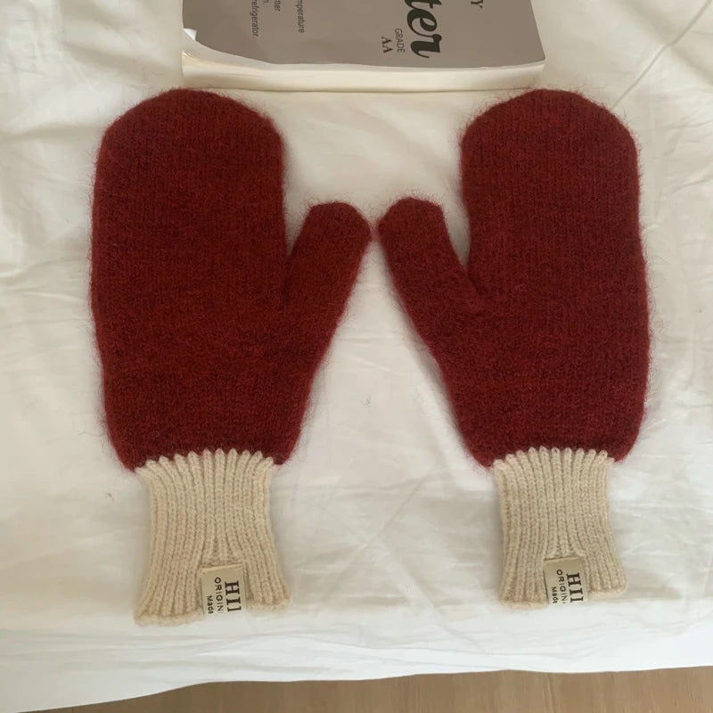 Women Winter Keep Warm Plush Gloves Elasticity Soft Full Fingers Mittens Knitted Girls Fashion Gloves For Women