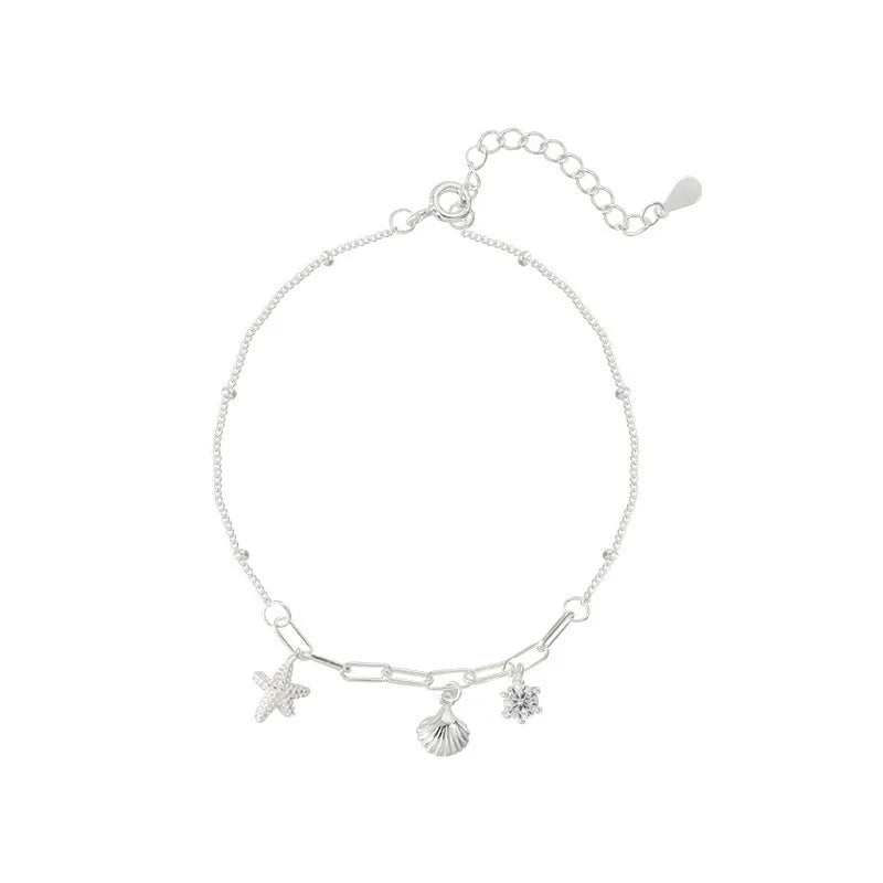 Trendy Sterling Silver Color Bracelets for Women New Sea Shells Charm Hand Chain Link Orignal Fashion Jewelry With Stamp