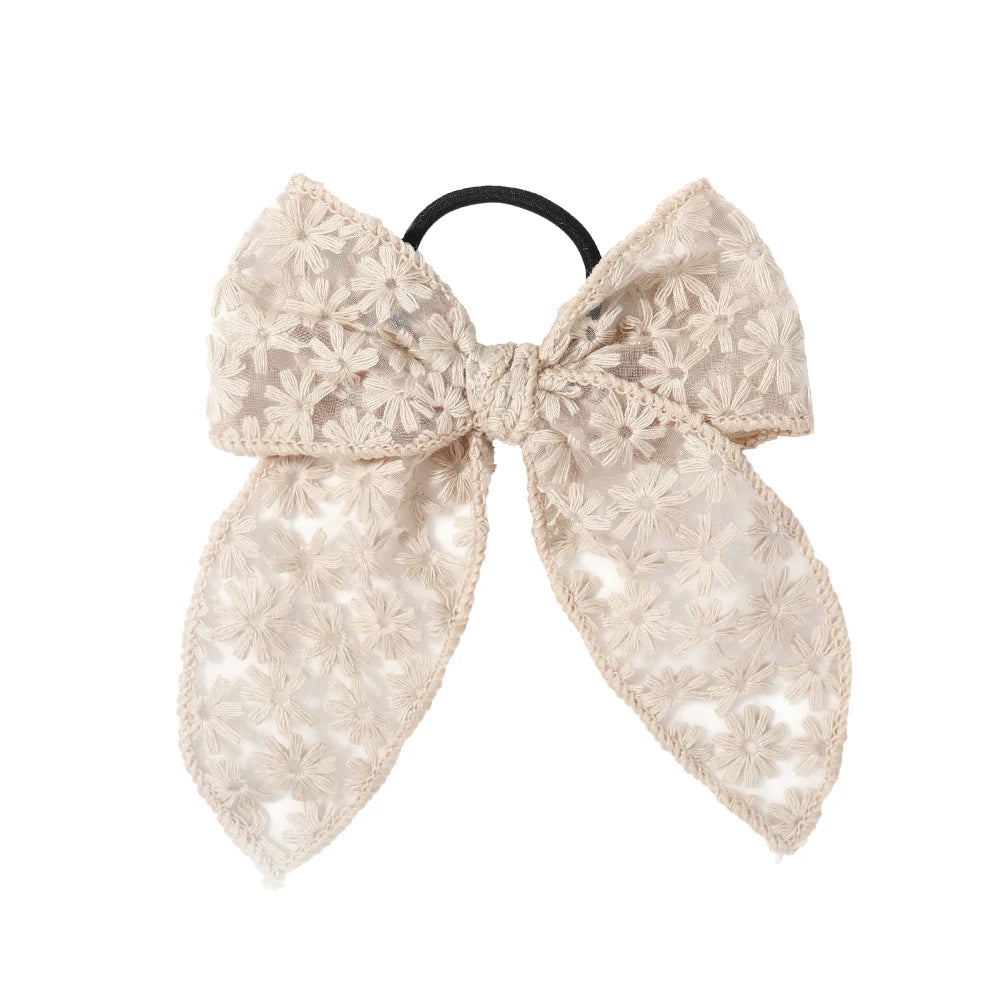 Fashion Cute Hollow Out Embroidered Flower Bows Hair Band Kids Hair Accessories Handmade Lace Headwear Girl Headdress Gift