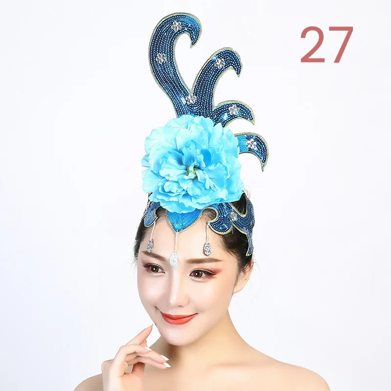 Women Yangko Folk Dance Tiara Dance Classical Dance Head Flower Headdress Opening Dance Show Stage Performance Hair Accessories